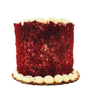 A timeless classic, reimagined. Layers of velvety red velvet cake, generously filled with our signature cream cheese frosting, create a symphony of flavors and textures. The cake is then adorned with a delicate coat of cream cheese frosting and a cascade of crimson velvet crumbs, making it a feast for both the eyes and the palate.